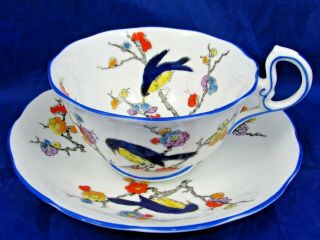 Royal Albert Hand Painted Blossom Birds Floral Tea Cup And Saucer