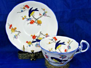ROYAL ALBERT HAND PAINTED BLOSSOM BIRDS FLORAL TEA CUP AND SAUCER 2