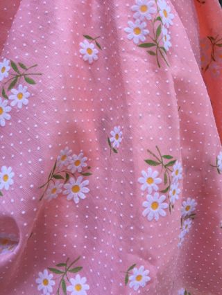 4,  YDs Vintage Peachy Pink Sheer Flocked White Daises & Polka Dots Fabric 2