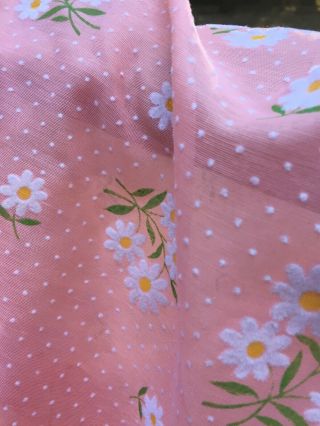 4,  YDs Vintage Peachy Pink Sheer Flocked White Daises & Polka Dots Fabric 3