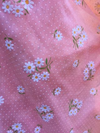 4,  YDs Vintage Peachy Pink Sheer Flocked White Daises & Polka Dots Fabric 5