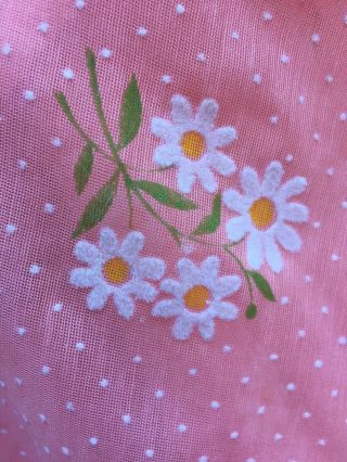 4,  YDs Vintage Peachy Pink Sheer Flocked White Daises & Polka Dots Fabric 6