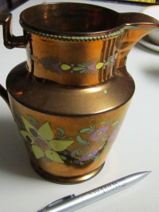 Copper Luster Pitcher & Cup Painted,  Early 1900 