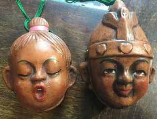 Asian Korea Clay Bell Dorei Pottery Ceramic Shrine Lucky Charm Vtg Face Clay