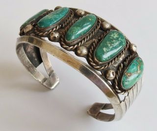 Green Cerrillos Turquoise Vtg Navajo Sterling Silver Cuff Bracelet 60 