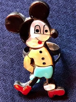 Rare Vintage Old Pawn Zuni Mickey Mouse,  Carol Kee Ring,  1960s