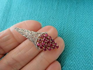 ANTIQUE 14K WHITE & YELLOW GOLD ROUGH CUT DIAMONDS & RUBY PENDANT 35 X 15 MM 3