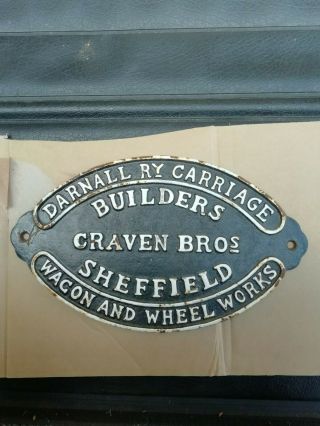 Vintage Cast Iron Name Sign - Builders Craven Bros Sheffield Darnall Ry Carriage