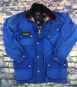 Vintage Barbour Mens Steve Mcqueen Blue Pilot Made In Uk Large Waxed Cotton