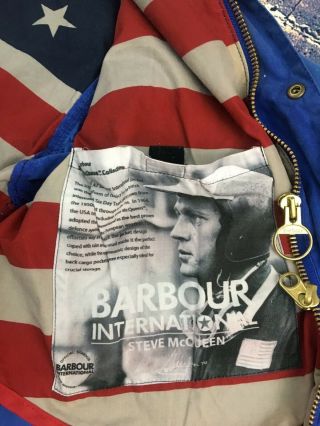 Vintage Barbour Mens Steve McQueen Blue Pilot Made In UK Large Waxed Cotton 3