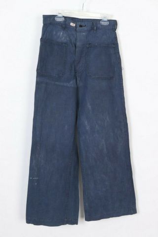 Vintage Usn Us Navy Denim Bellbottom Uniform Dungarees Jeans Pants Usa 28x28