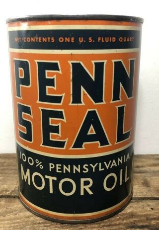 Vtg Penn Seal 100 Pennsylvania Motor Oil 1 Quart Oil Can Metal Rare Scarce