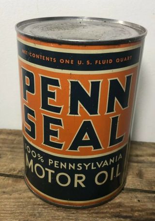 Vtg PENN SEAL 100 Pennsylvania Motor Oil 1 Quart Oil Can Metal Rare Scarce 2
