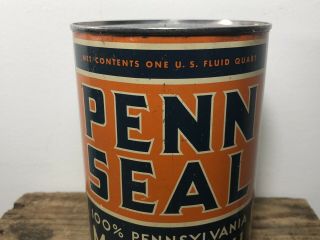 Vtg PENN SEAL 100 Pennsylvania Motor Oil 1 Quart Oil Can Metal Rare Scarce 3