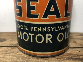 Vtg PENN SEAL 100 Pennsylvania Motor Oil 1 Quart Oil Can Metal Rare Scarce 4