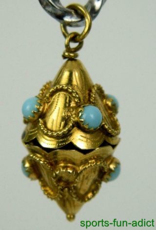 Venetian Etruscan Revival 18k Gold Jeweled Lantern Fob Charm Bauble Pendant