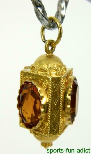 Venetian Etruscan Revival 18k Gold Citrine Lantern Fob Charm Bauble Pendant
