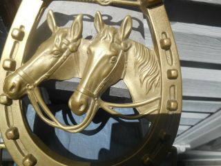 Vintage Brass Double Horse Heads - Lucky Horse Shoe Tack Wall Hook Coat Hanger 3