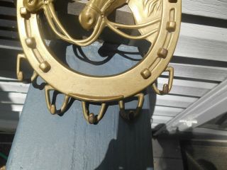 Vintage Brass Double Horse Heads - Lucky Horse Shoe Tack Wall Hook Coat Hanger 4