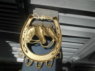 Vintage Brass Double Horse Heads - Lucky Horse Shoe Tack Wall Hook Coat Hanger 5