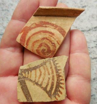 Two Fine Ancient Greek Painted Pottery Fragments 500bc Found France