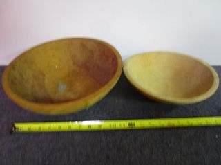 Set Of 2 Old Vintage Wood Dough Bowls Hand Turned Primitive Treenware Country