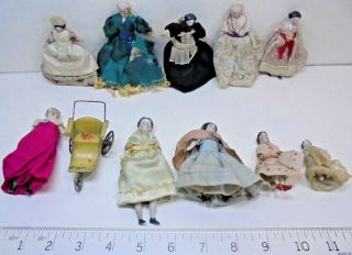 10 Antique Victorian Bisque Old Doll House Dolls Frozen Charlotte Baby Pram 2a/f