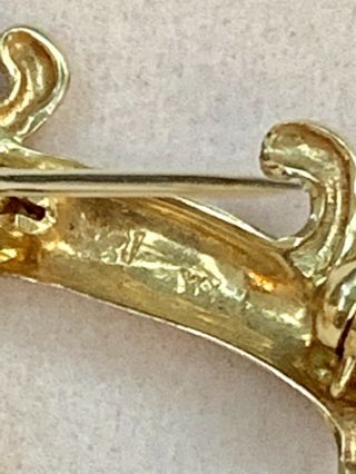 18K Solid Yellow Gold Dachshund Dog Brooch Pin Sapphire & Ruby Eye Moveable Head 6