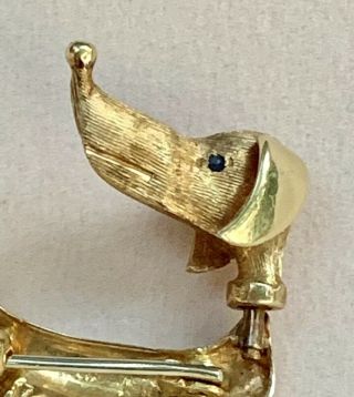 18K Solid Yellow Gold Dachshund Dog Brooch Pin Sapphire & Ruby Eye Moveable Head 7