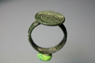 Ancient Medieval Bronze Ring Lamb Of God 13th - 14th Century Ad