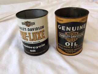 (2) Vintage Harley - Davidson Motorcycles Motor Oil Can Tin 1 Qt Empty