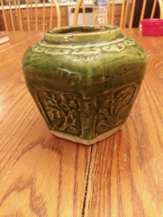 Celadon Green Qing Shiwan Flambe Chinese Stoneware Flower Panel Ginger Jar Vase