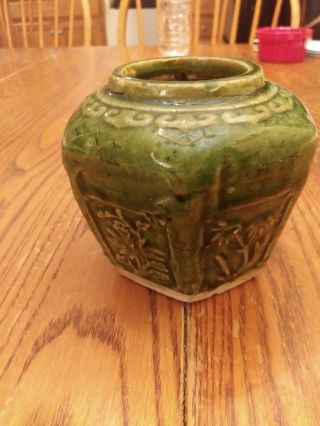 CELADON GREEN Qing SHIWAN FLAMBE CHINESE STONEWARE Flower Panel GINGER JAR VASE 2