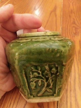 CELADON GREEN Qing SHIWAN FLAMBE CHINESE STONEWARE Flower Panel GINGER JAR VASE 4