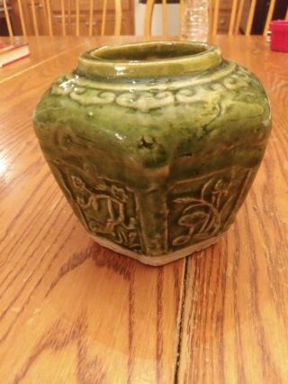 CELADON GREEN Qing SHIWAN FLAMBE CHINESE STONEWARE Flower Panel GINGER JAR VASE 5