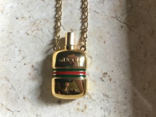 Gucci Vintage Logos Perfume Bottle Motif Gold Chain Necklace W25756 - Rare