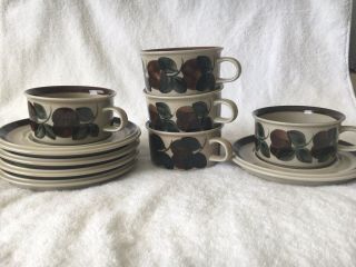 Set Of 5 Vintage Arabia Finland Ruija Brown Cup And Saucer Euc