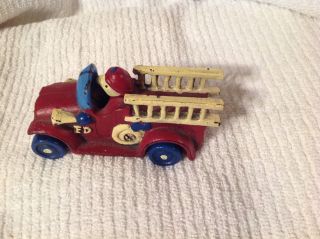 Cast Iron Toy Fire Truck Vintage 4 " Red Engine Fd