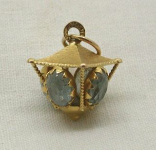 Vintage 18ct Gold And Pale Blue Stone Set Shaped Lantern Pendant Or Charm
