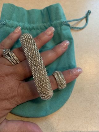 Authentic Tiffany & Co.  Somerset Mesh Bracelet (xl) And Ring (sz.  8) Set