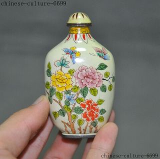 China Fengshui Bronze Cloisonne Mandarin Duck Lotus Flower Love Snuff Bottle