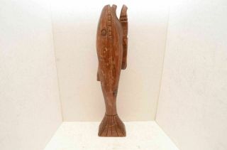 VTG Native Northwest Coast Carved Inuit Eskimo Figure Fish Whale Man Wood Statue 7