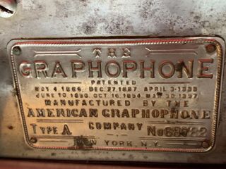 Antique COLUMBIA TYPE A GRAPHOPHONE PHONOGRAPH Cylinder Record Player 6