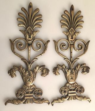 Pair Antique Victorian Cast Brass Furniture Wall Plaque Ornaments