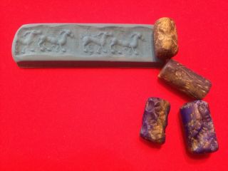 Set Of 4 Ancient Near Eastern Lapis Lazuli Cylinder Seal Beads,  Historical Beads