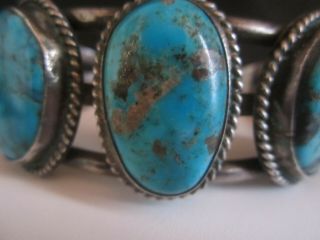 Vintage Pawn Navajo Sterling Silver Turquoise Row Cuff Bracelet Signed AS 3