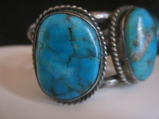 Vintage Pawn Navajo Sterling Silver Turquoise Row Cuff Bracelet Signed AS 4