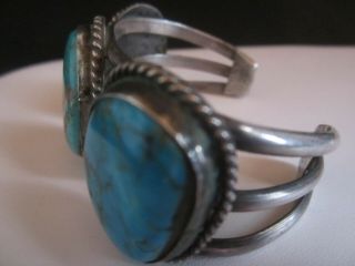 Vintage Pawn Navajo Sterling Silver Turquoise Row Cuff Bracelet Signed AS 5