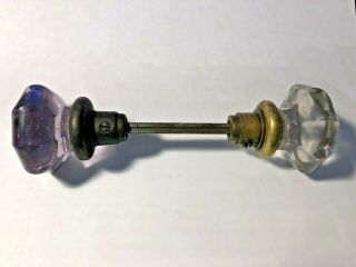 Vintage Glass Door Knobs - Clear And Purple