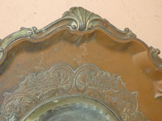 Antique 1920 ' s Japan Japanese Etched Beveled Wall Mirror Iron Copper Metal Frame 2